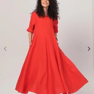 Adeptt Linen Maxi Dress Sharon Women’s 3XL Pink Red Pockets Relaxed Beach Resort